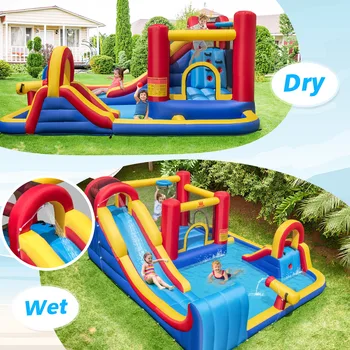 Inflatable Water Slide Giant Kids Water Park w/ Double Slides without Blower 4