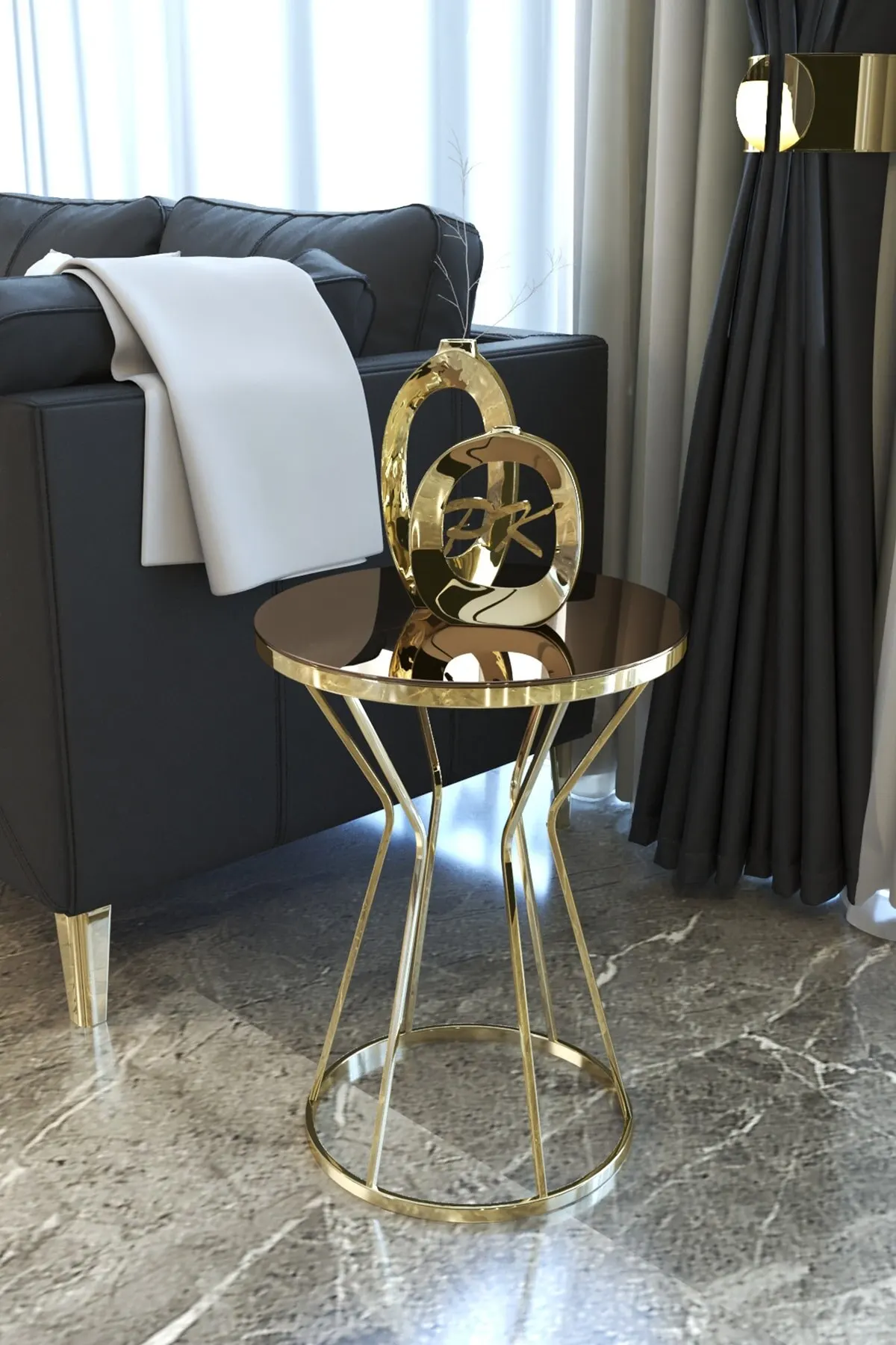 

Gold Metal Coffee Table Single Unbreakable Glass Scandinavian Coffee Table Nightstand Tea Coffee Serving Table Round Living Room