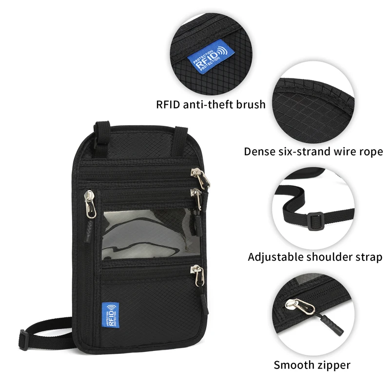 RFID Blocking Waterproof Neck Wallet - Lightweight Anti-Theft Travel Passport Holder & Hidden Document Pouch