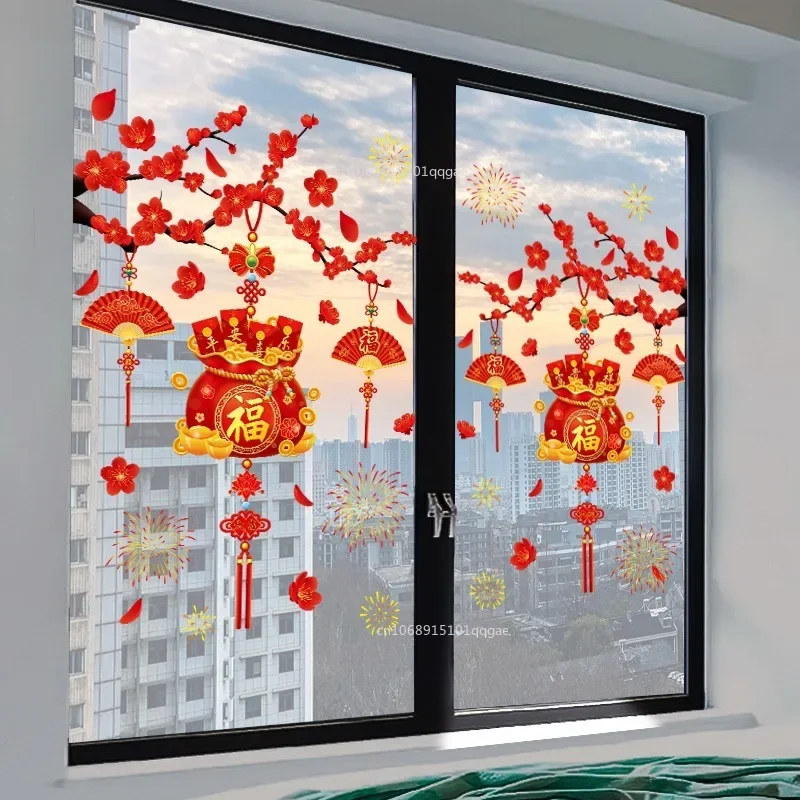 Lunar New Year Decoration Window Flower Static Sticker Glass Sticker Chinese New Year Decorations Window Wall Decoration wall stickers,window stickers