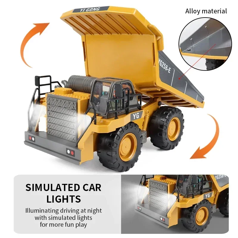 1/20 Remote Control Excavator 11 Channel RC Excavator Truck Toys 2.4Ghz Construction Vehicles with Metal Shovel Rotation for Kid 4