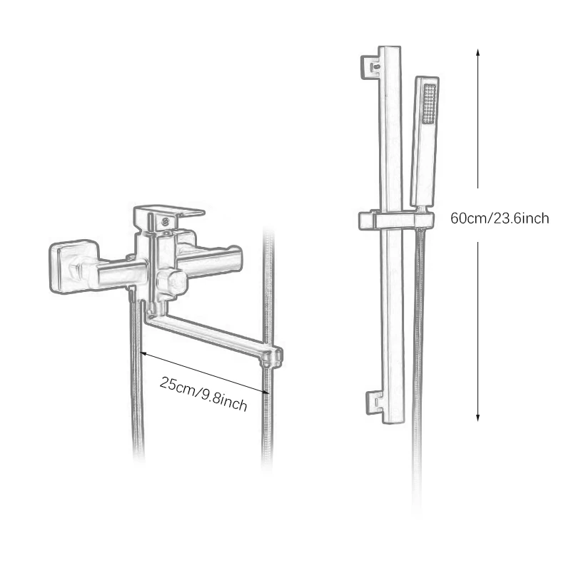 Bathroom Shower Faucet Bath Shower Mixer,25cm Long Spout Wall Mount Bathtub Faucet With Shower Spray Shower System 2