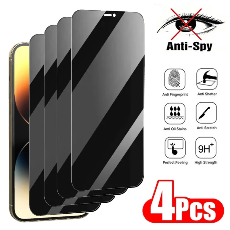 

4Pcs Privacy Screen Protector for IPhone 14 12 13 11 Pro Max Mini 6S 7 8 14 Plus Anti-spy Tempered Glass for IPhone XS MAX XR X