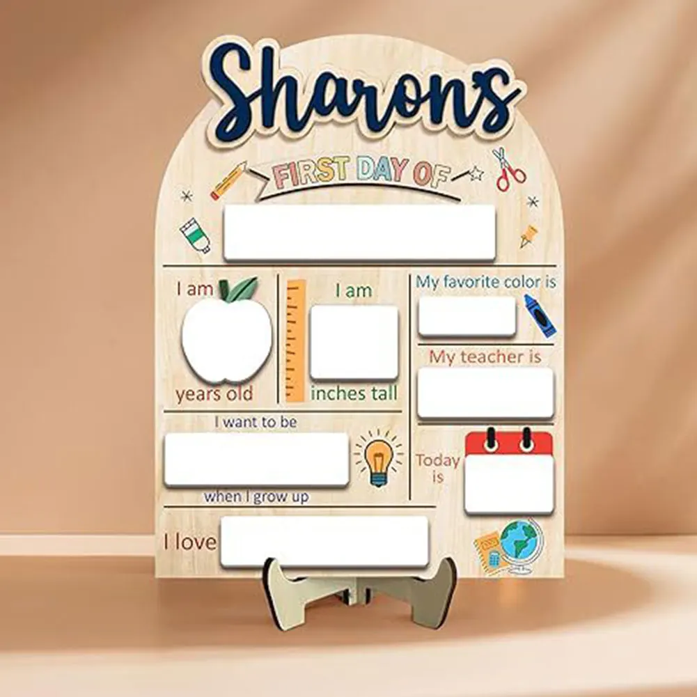 Personalized First Day and Last Day of School Sign Reusable Message Board Wooden DIY Chalkboard Plaque for Kids Back To School