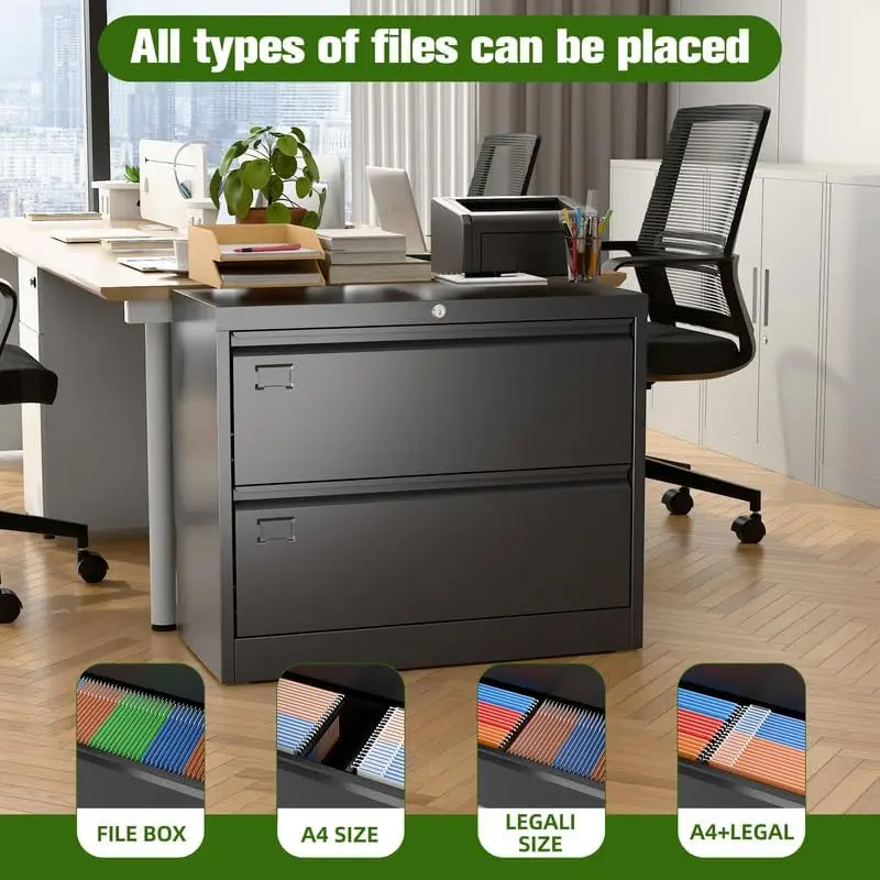 2 Drawer Wide Lateral File Cabinet, Metal Filing Cabinet with Lock, Suitable for Home Office School Hanging Files Letter/Legal