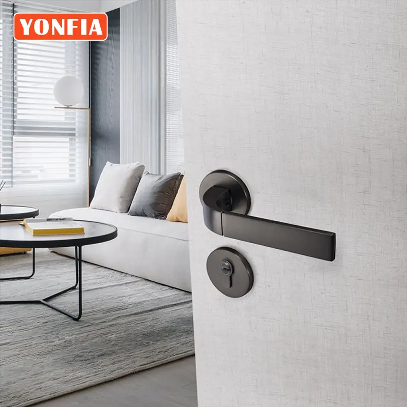 

YONFIA A8181R02 Black House Interior Door Handle Mortise Lock Aluminium Split Door Lock Handle For Toilet Door Hardware DIY