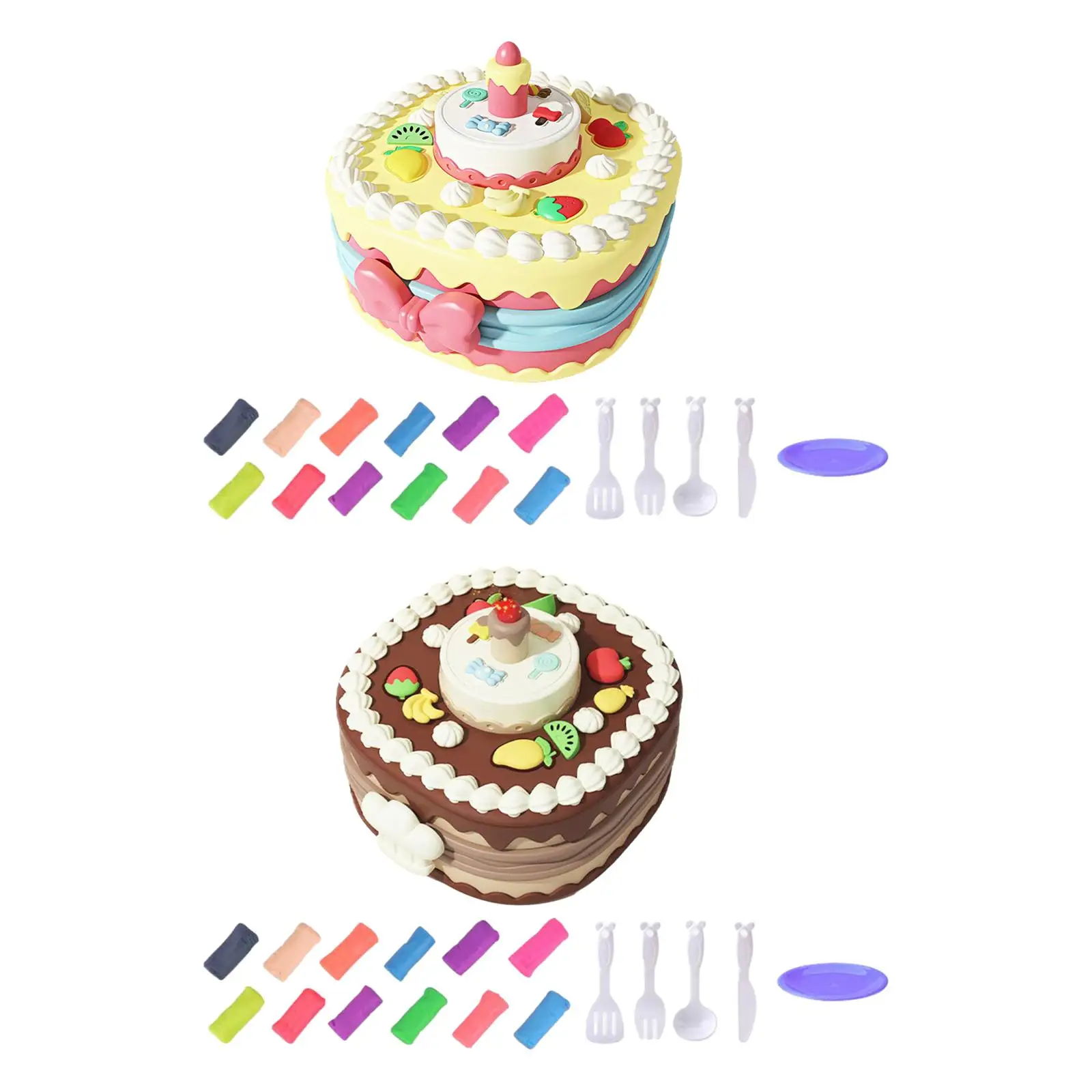 

Birthday Cake Set Interactive Toy Clay Toys Set with 12 Clays Pretend Play for Girls Boys Ages 3+ Year Old Babies Holiday Gifts