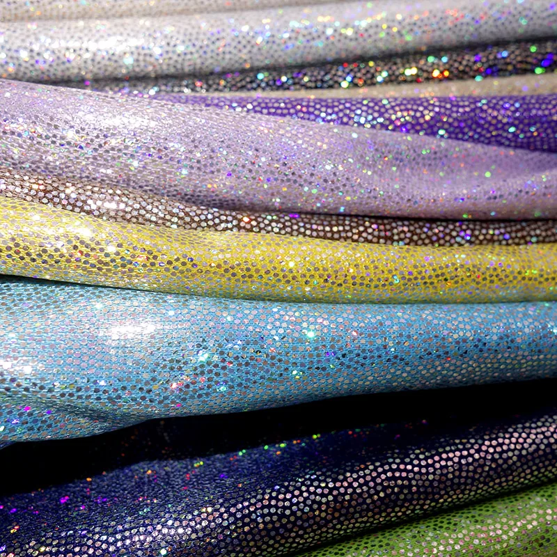 Fabric Sold By The Yard Silver Sparkly Iridescent Hologram Polyester Spandex