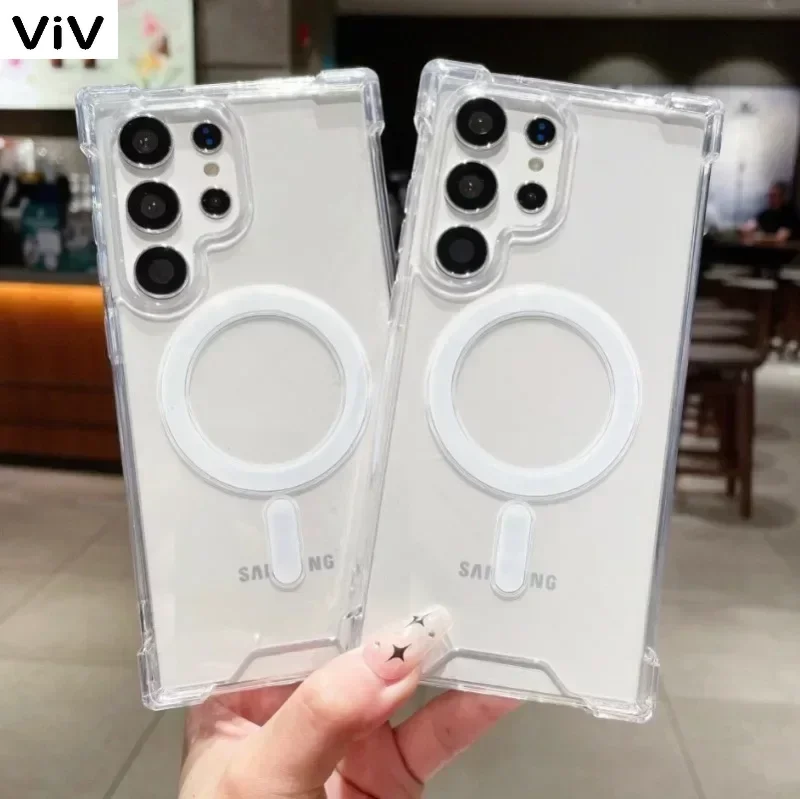 

Прозрачный магнитный мягкий чехол Magsafe HD для Samsung Galaxy S24 S23 S22 S21 S20 Note 20 Ultra Plus S23 S21 FE A54 A34 A23 A14