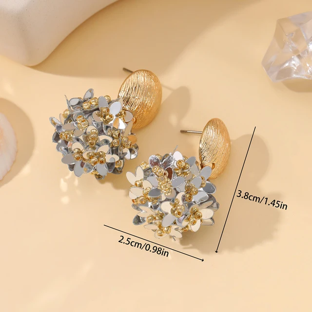 INKDEW Flower Petal Beads Big Round Drop Earrings