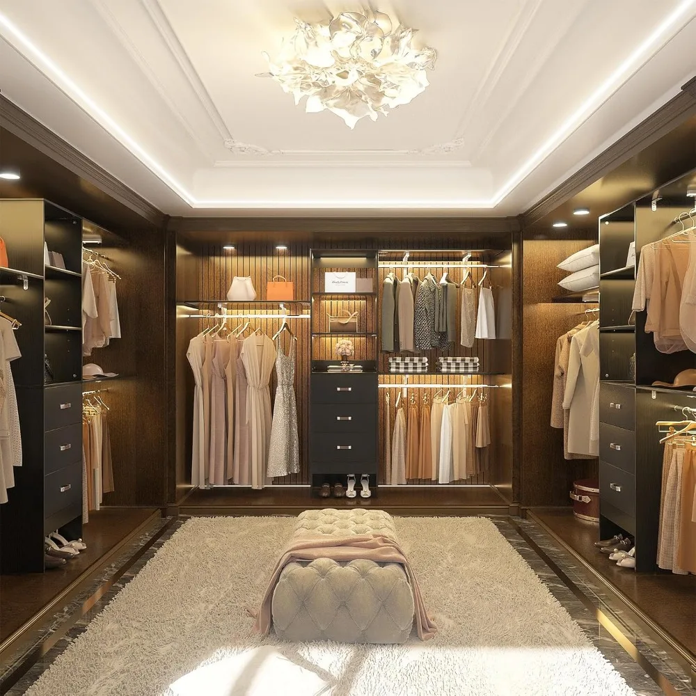 8FT Closet System, 96'' Closet Organizer System with 3 Hanging Rods, Wall Mount Bedroom Wardrobe with 3 Drawers Walk-in Closet,