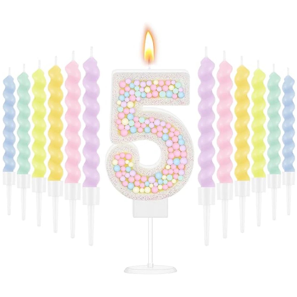 Number Birthday Candle & 12 spiral candles 1