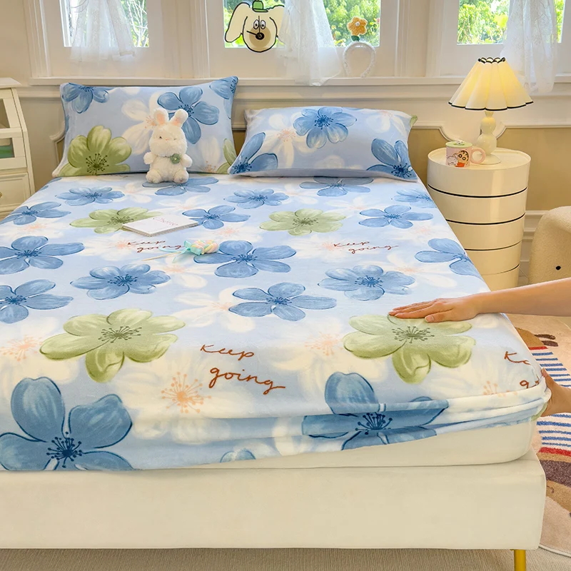 Soft Bedsheet Floral Style Bed Linen Skin-friendly Fitted Sheet Winter Bed Cover sabanas para cama (Pillowcase Need Order) 3
