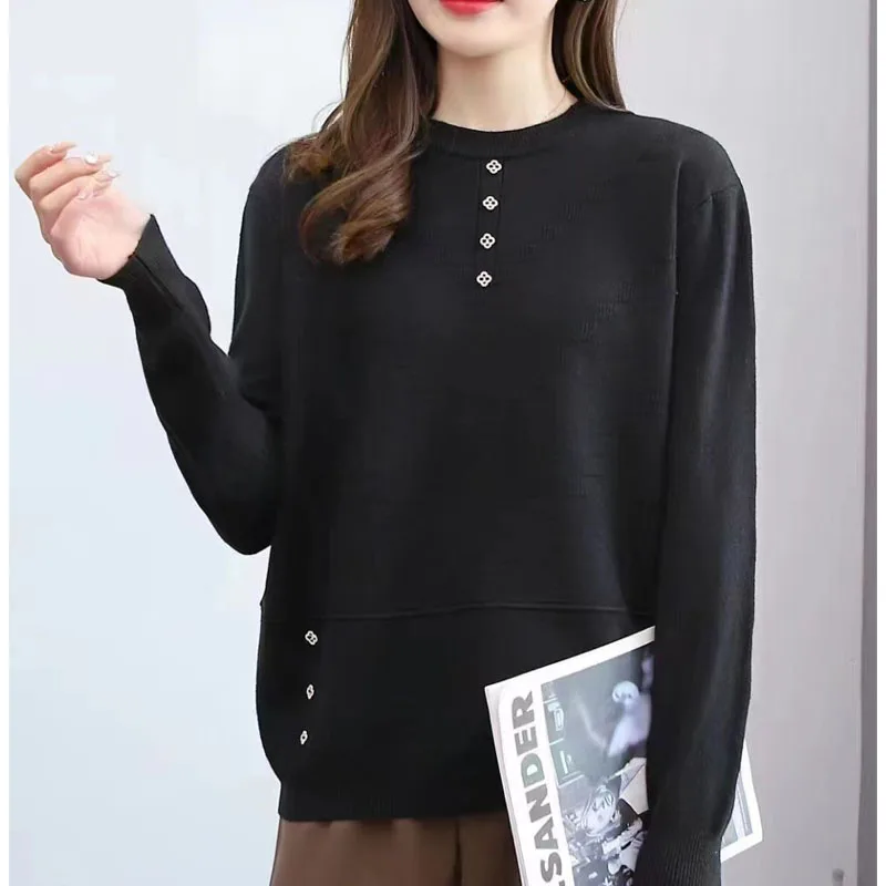 

New Autumn and Winter Fashion Lazy Style Solid Round Neck Loose and Versatile Western Style Slim Middle Aged Mom's Sweater