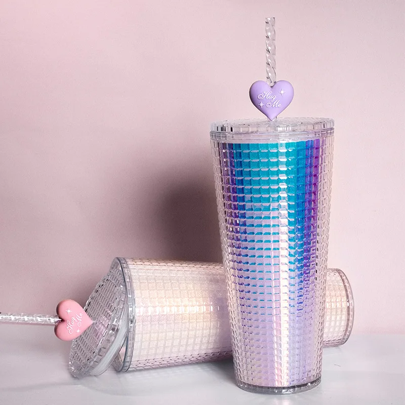 Premium heart plastic cup with straw in Unique and Trendy Designs 