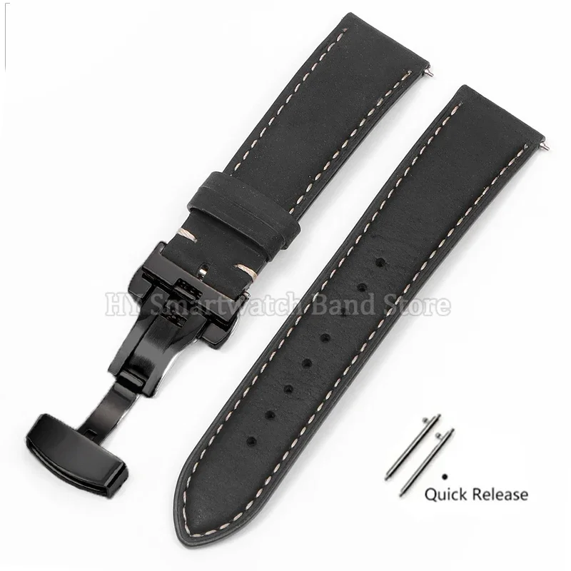 Premium Leather Cowhide Watch Strap with Quick Release and Butterfly Buckle