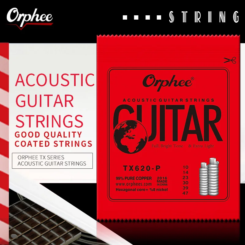 Orphee Acoustic Guitar Strings Medium Carbon Steel Hexagonal Core Red Copper Wound Guitarra Folk Guitar String Parts Accessories