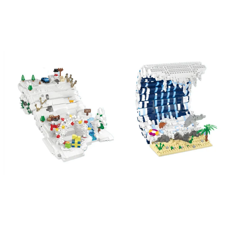 

Creative Mini Block City Scenes Extreme Sports MOC Assemble Building Brick Surfing Skiing Figures Educational Toys For Kid Gifts