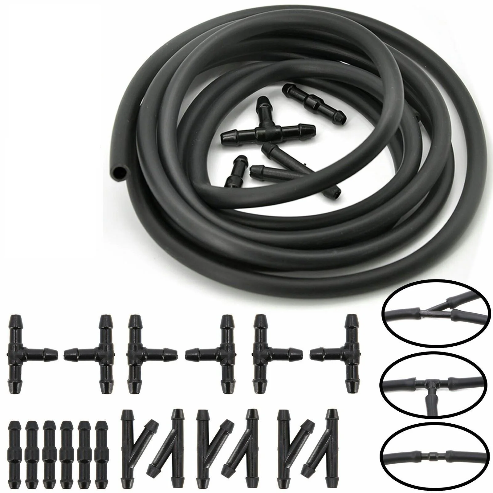 

18Pcs Universal 2m Windshield Washer Nozzle Hose Tube Pipe W/ Connector T Y Straight for Front Window Headlight Pump Car Parts