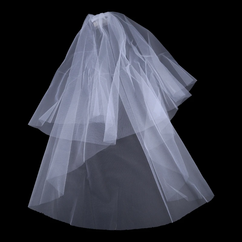 Minimalist Simple 2 Tier Layered Women Girls Short Wedding Veils Ivory White Tulle Bridal Veil Marriage Accessories Comb