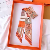 Luxury Silk Skinny Scarf 2024 Fashion Bag Handle Ribbon Ladies Horse Print Headband Small Hair Scarves Band Female 1