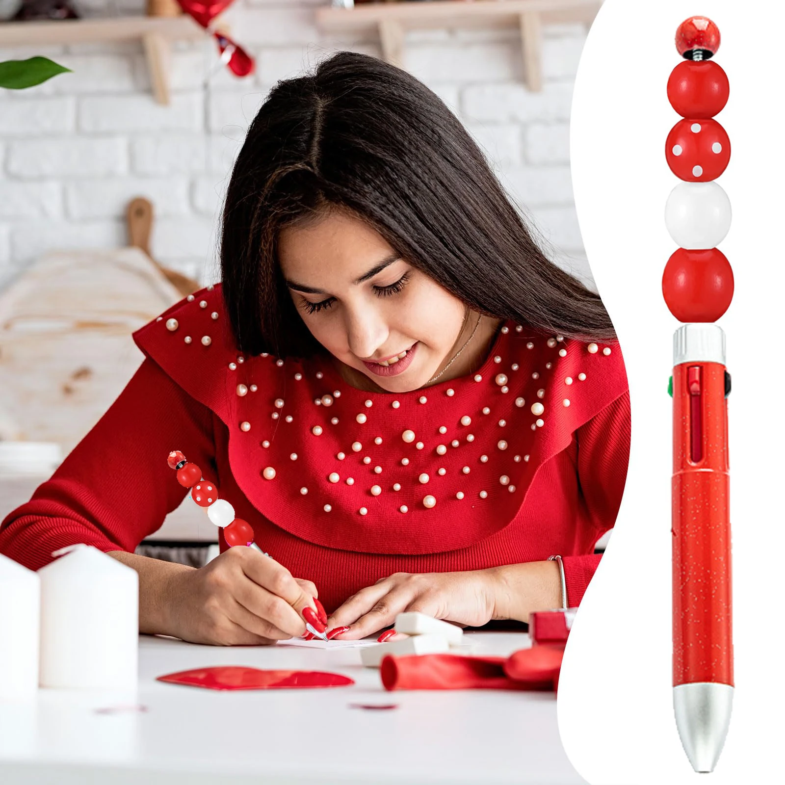 12 Penne Multicolori Con Perline 4In1 Penne Con Perline Colorate Penne Un Sfera Retrattili Per Kit Diy Studenti Bambini~p192310541