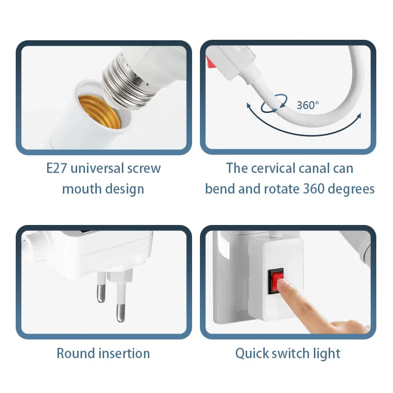 Flexible tube lamp holder E27 screw socket rotatable European style plug with switch for wall mounted lamps