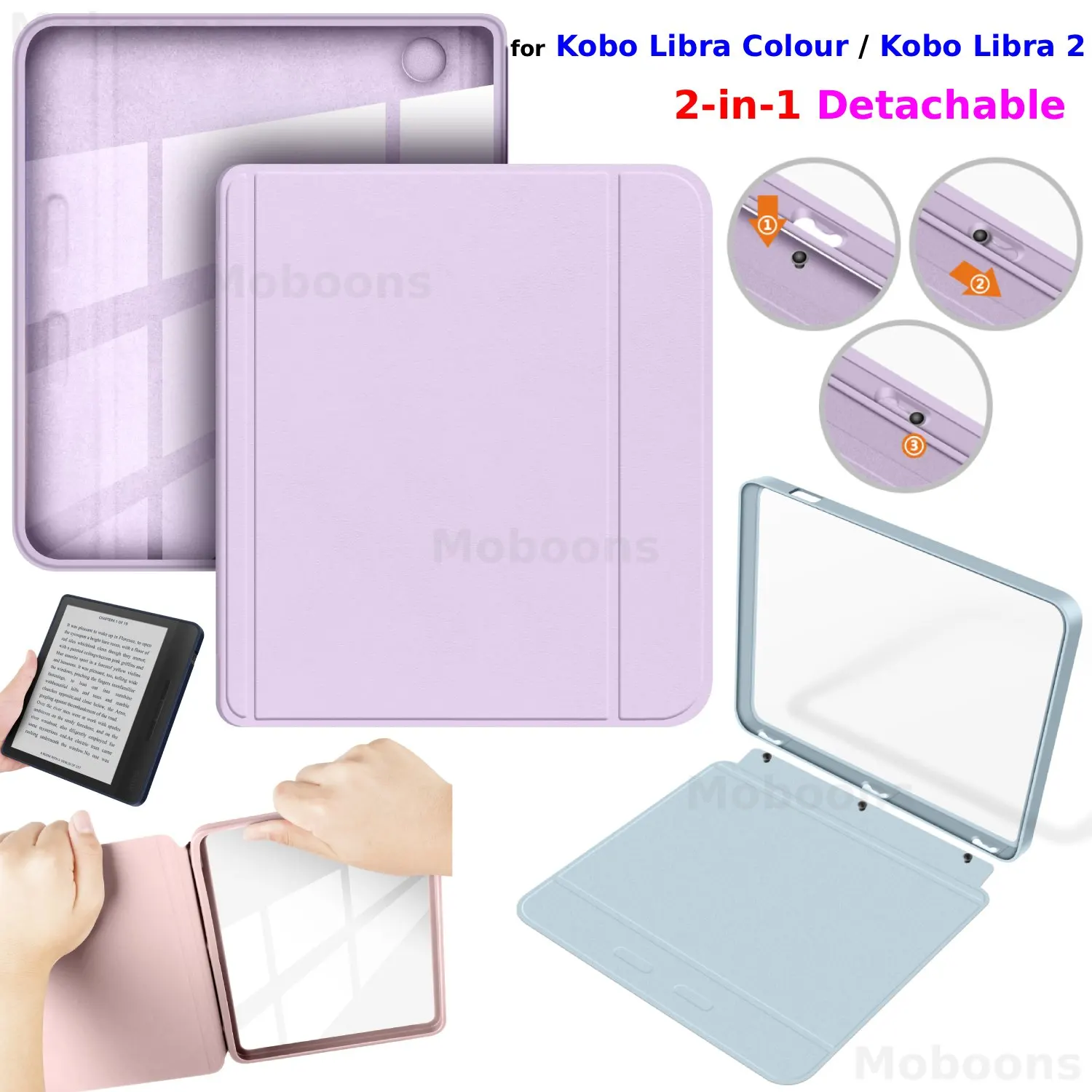 7 Detachable 2-in-1 Clear Acrylic and PU Leather E-Reader Case