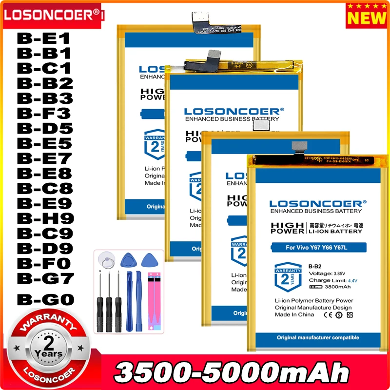 

B-E1 B-B1 B-C1 B-B2 B-B3 B-F3 B-D5 B-E5 B-E7 B-G7 B-C8 B-E8 B-E9 B-H9 B-C9 B-D9 B-F0 B-G0 For Vivo Y71A V9 Y85A Y89 Pro Battery