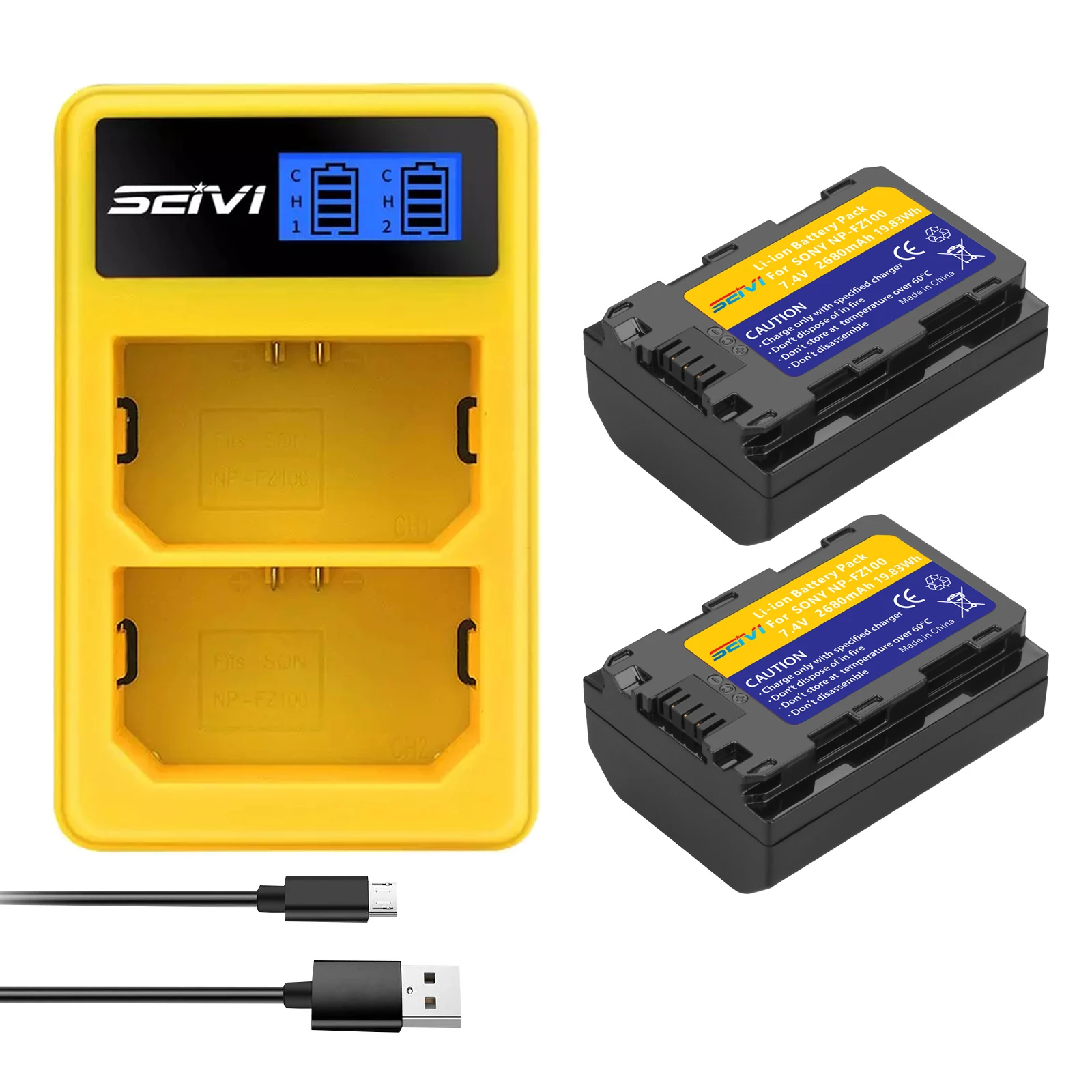 2680Mah Np-Fz100 Npfz100 Np Fz100 Batteria + Lcd Doppio Caricatore Usb Per Sony Fx3, A1, A9, A9 Ii, A7R Iii, A7R Iv, A7S Iii, A7 Iii