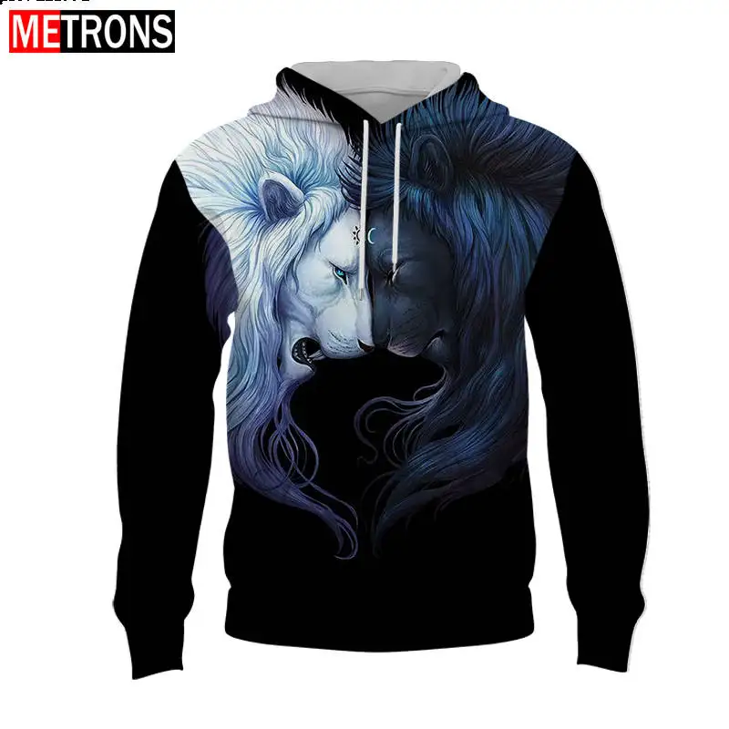 

Spring And Autumn Animal 3D Printing Men's Hoodie Lion Wolf Hooded Pullover Casual Sports Cool Fashion Street Plus Size Clothing