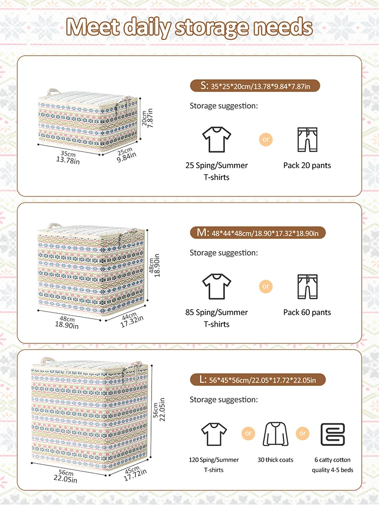 1PC Bohemian style zippered storage bag, large capacity storage bag, dustproof, suitable for home storage, classified storage 6