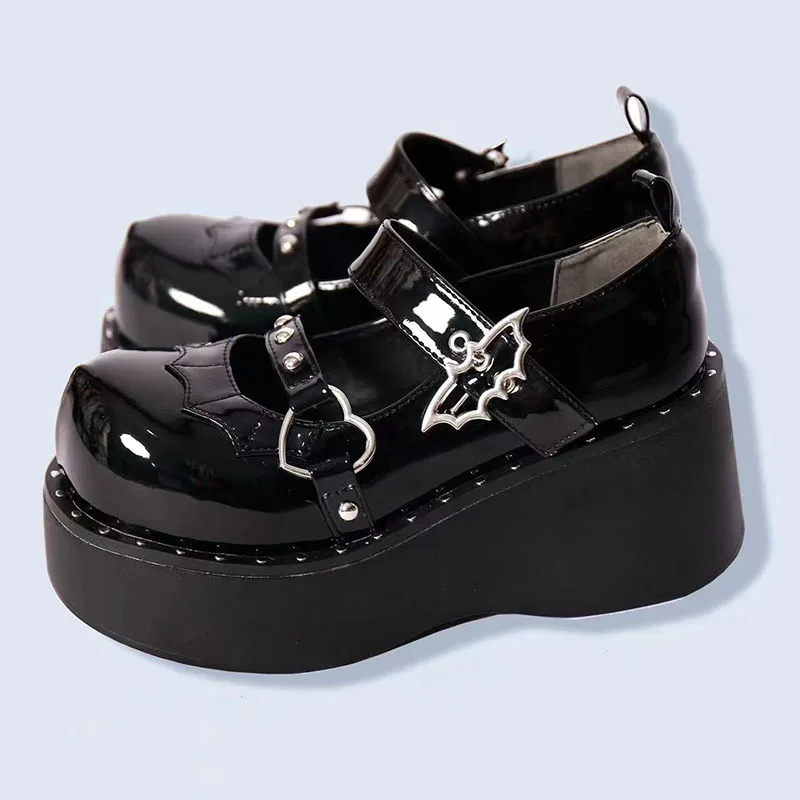 Women Pumps Mary Jane Derby Metal Decoration Platform Flat Heel Female Shoes Ladies Wedge Lolita Gothic Harajuku Punk Footwear lolita shoes platform pumps women high heels pumps