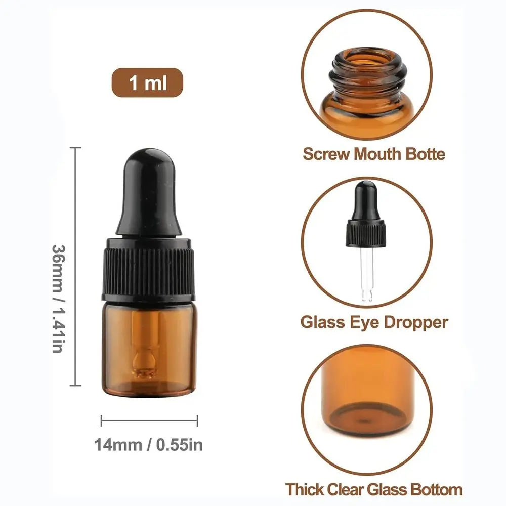 1/15Pcs with Black Cap Brown Amber Glass Dropping Bottles Round Dropper Bottles Tincture Bottles Essential Oils