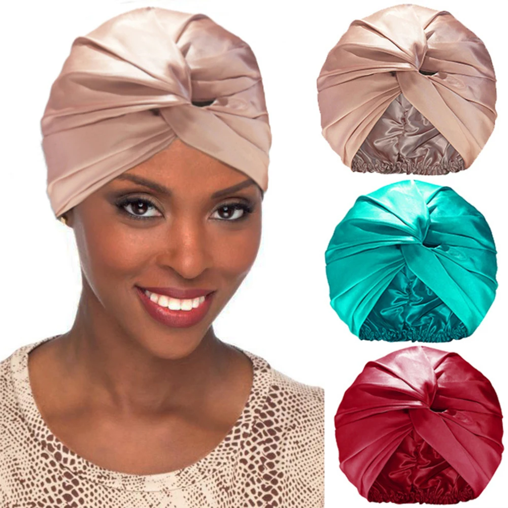 

Women Men Sleeping Bonnet Satin Adjustable Beanies Solid Color Turban Hat Hair Care Cap For Nourishing Hair