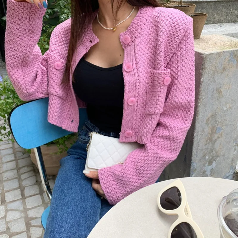 Small Solid Color Knitted Sweater Coat for Women