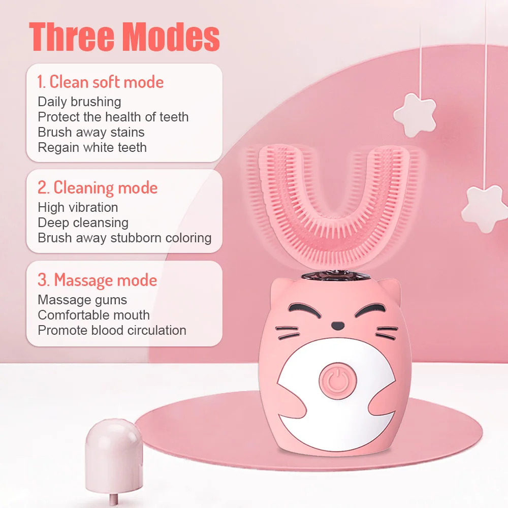 Children Electric Toothbrush 360 Degrees Automatic USB Rechargeable Cleaning Silicone Child Smart Kids U Shape Sonic Toothbrush 4
