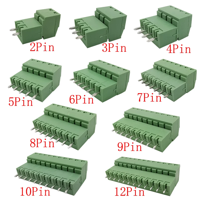 5PCS/10PCS 3.81mm 2/3/4/5 Pins Plug-in PCB Male Terminal Block Connector Green 