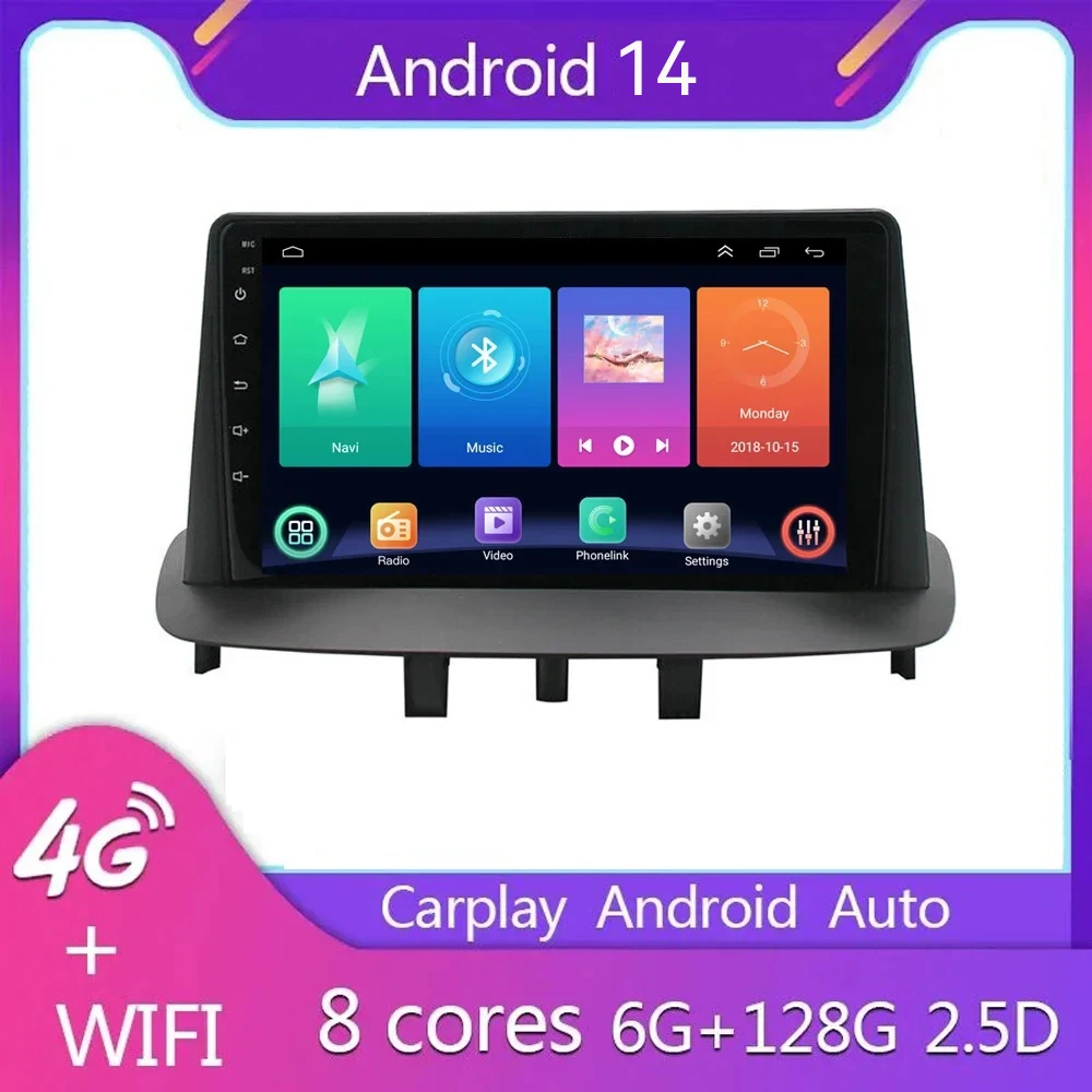 

Мультимедийный проигрыватель для автомобиля 8G + 128G Android 14 для Renault Megane 3 Fluence 2008 2009 2010 - 2014 CarPlay 4G GPS радио DSP