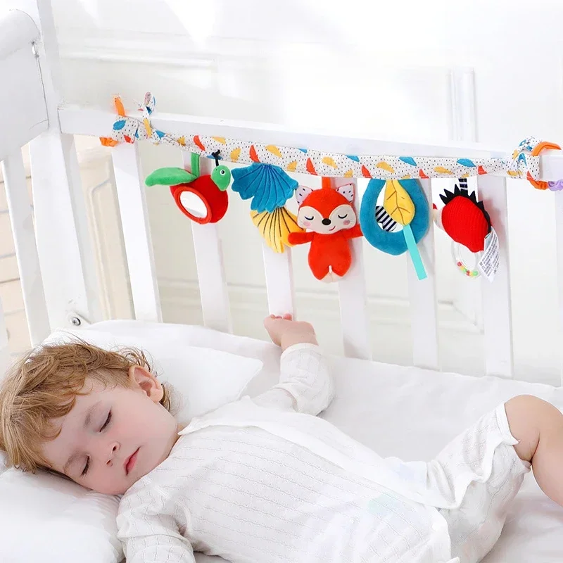 Newborn Baby Sensory Hanging Rattles Soft Early Learning Toys Kids Plush Stroller Infant Car Bed Crib with Teether for Toddlers 3