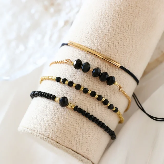 4Pcs/Set Fashion Black Glass Stone Bracelets For Women Boho Handmade Jewelry Accessories 2