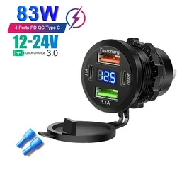Dual Type - C & USB Fast Charging 4 - Port Waterproof Car Charger with Voltmeter (83W 4 Ports)
