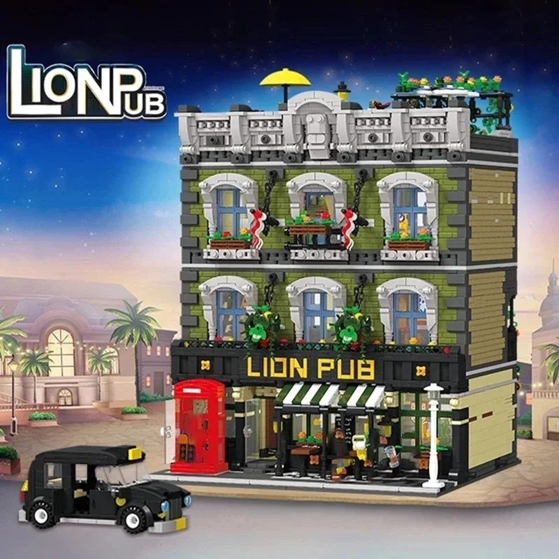

JIESTAR 89107 Lion Bar City Police Station Model Building Blocks Adult Architecture Street Bricks Christmas Toys For Child Gifts