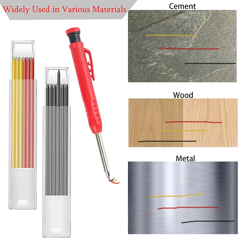Solid Carpenter Pencil Set with 6 Refill Leads Built-in Sharpener Mechanical Pencil Marking Tool Kit for Woodworking Architect 5