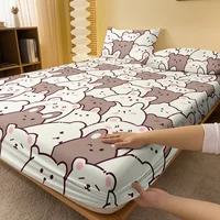 1 Cartoon Cute animal bear printed matte Fitted Sheet, bedroom printed bed cover, bedding (excluding pillowcases) 2
