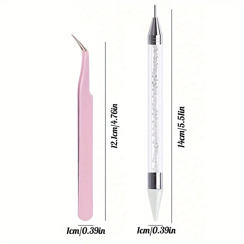 Nail Art Tools 2Pcs/Set Dual Heads Acrylic Metal Dotting Wax Pen Stainless Steel Tweezers
