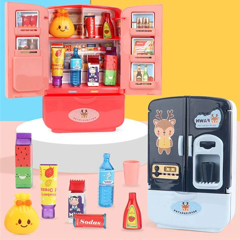 Kids Toy Fridge Mini Double Door Refrigerator Baby Toys Furniture Simulation Pretend Play Kitchen Toys Accessories Role Play 4