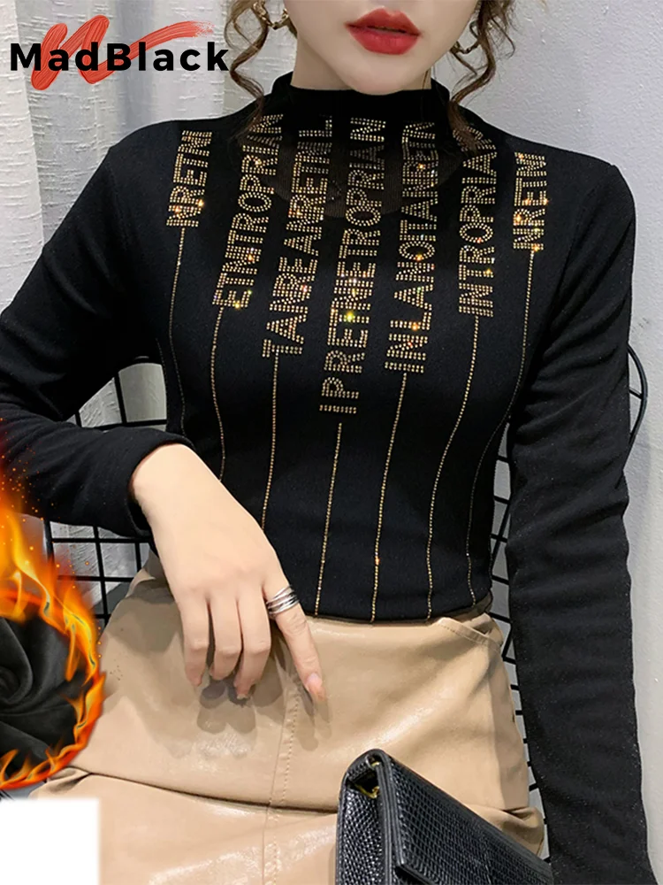 

Женская флисовая водолазка MadBlack, сеточная теплая футболка с длинным рукавом, в европейском стиле, на осень/зиму, T37057JM