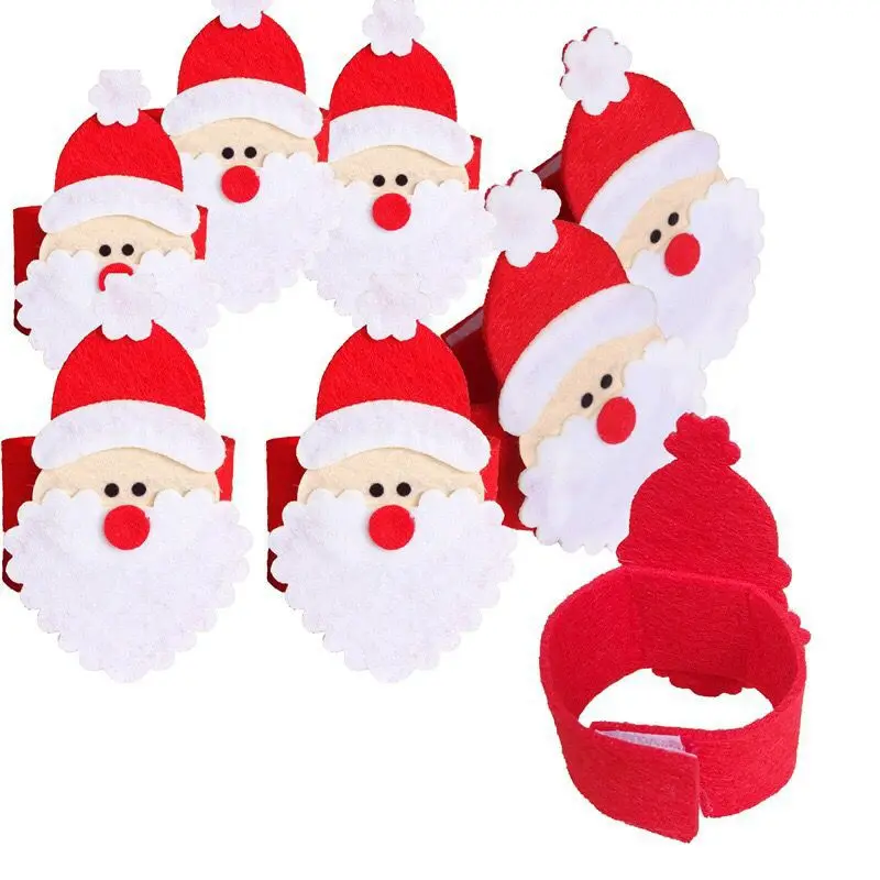 4Pcs Santa Claus Napkin Rings Christmas Non-woven Santa Claus Napkin Covers Home Holiday Party Table Decoration Napkin Rings