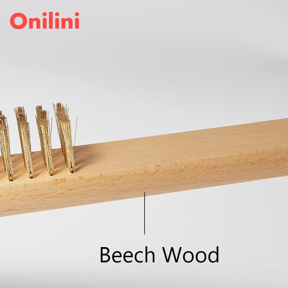 Onilini Pizza Oven Copper Brush with Scraper Household Grill Brass Cleaning Brush Wood Handle Roccbox Onni Koda Oven Cleaner